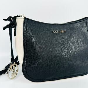 Y2K Nine West Women's Black White Small Adjustable Strap Leather Crossbody Bag